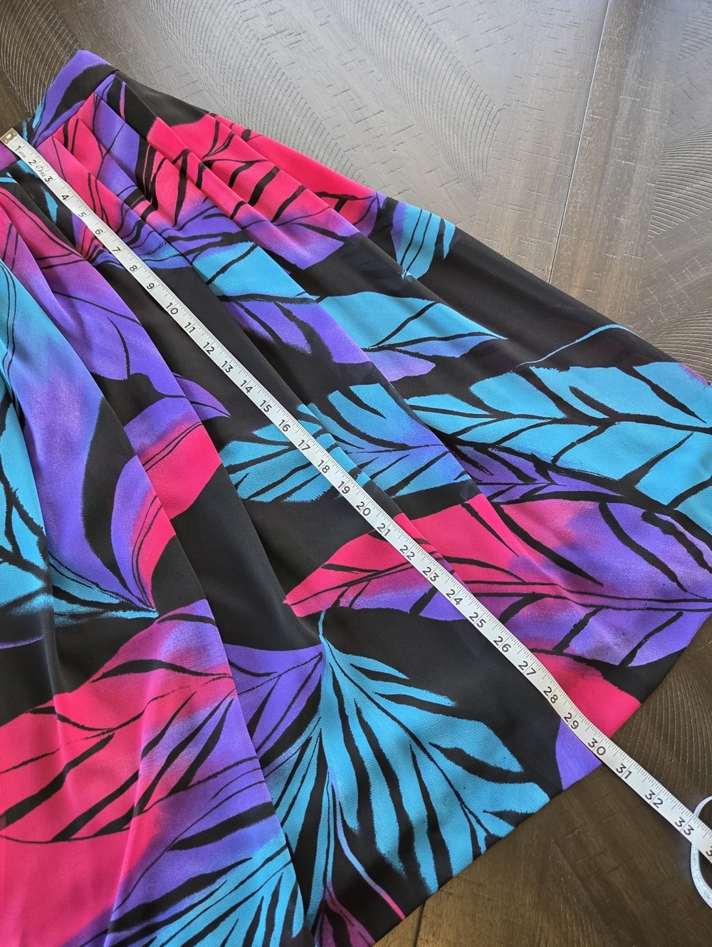 Vtg 70s Campus Casuals of California Pleated Midi Skirt NWT Leaf Print Pockets - Picture 12 of 13